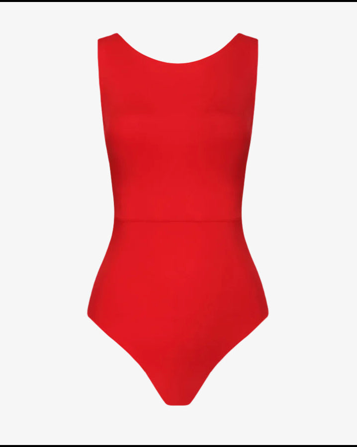 Wavvves RED SLEEVELESS TWIST-KNOT OPEN-BACK ONE-PIECE SWIMSUIT | TROVE & TONE