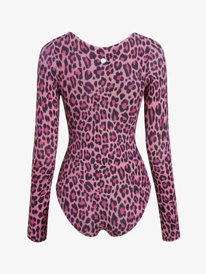Wavvves LEOPARD PRINT V-NECK LONG SLEEVE SURF SWIMSUIT | TROVE & TONE