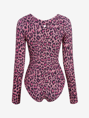 Wavvves LEOPARD PRINT V-NECK LONG SLEEVE SURF SWIMSUIT | TROVE & TONE