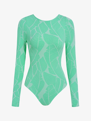 Wavvves BANANA LEAF PRINT LONG SLEEVE SURF SWIMSUIT | TROVE & TONE