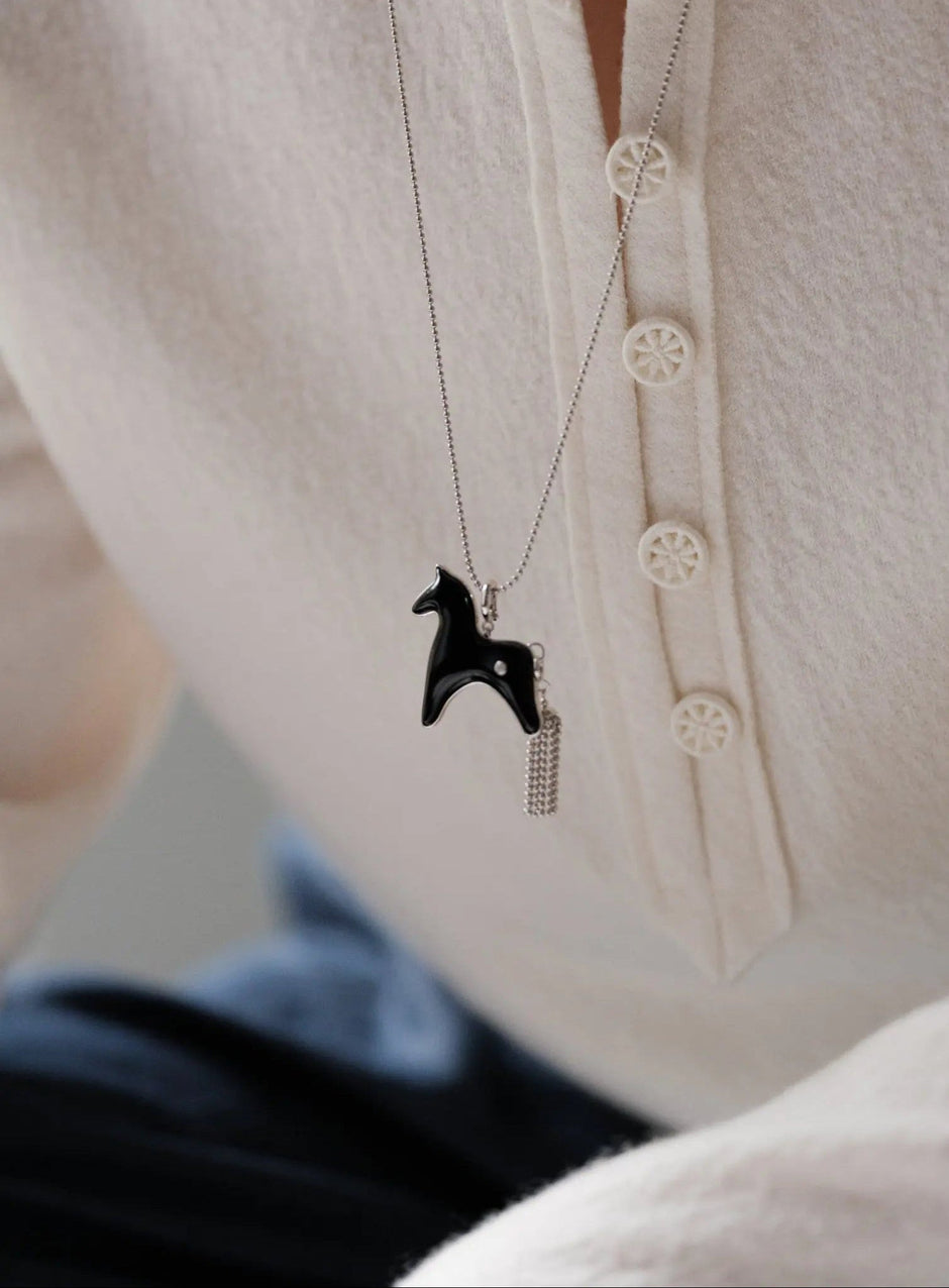 AESTH & UTIL BLACK AGATE DIVINE HORSE LONG NECKLACE | TROVE & TONE
