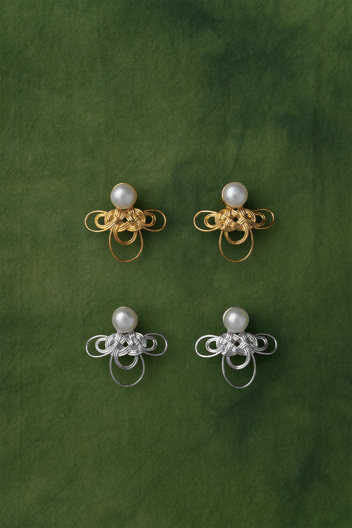 WANYEE CRAFT WOVEN CLOUD KNOT PEARL STUD EARRINGS | TROVE & TONE