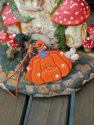 HALLOWEEN PUMPKIN HANDMADE LEATHER KEYCHAIN & BAG CHARM