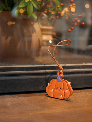 HALLOWEEN PUMPKIN HANDMADE LEATHER KEYCHAIN & BAG CHARM