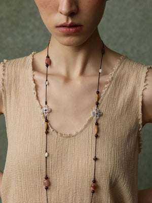 WANYEE CRAFT NATURAL STONE AGARWOOD CORD NECKLACE | TROVE & TONE