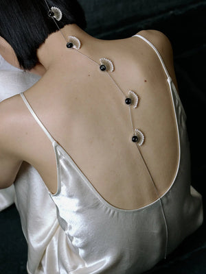 WANYEE CRAFT OBSIDIAN PEARL CONSTELLATION LONG NECKLACE | TROVE & TONE