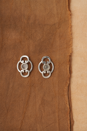 WANYEE CRAFT ORIENTAL BLOSSOM RUYI MOONSTONE STUD EARRINGS | TROVE & TONE