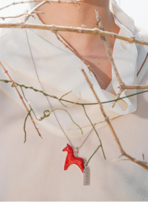 AESTH & UTIL RED LACQUER DIVINE HORSE LONG NECKLACE | TROVE & TONE