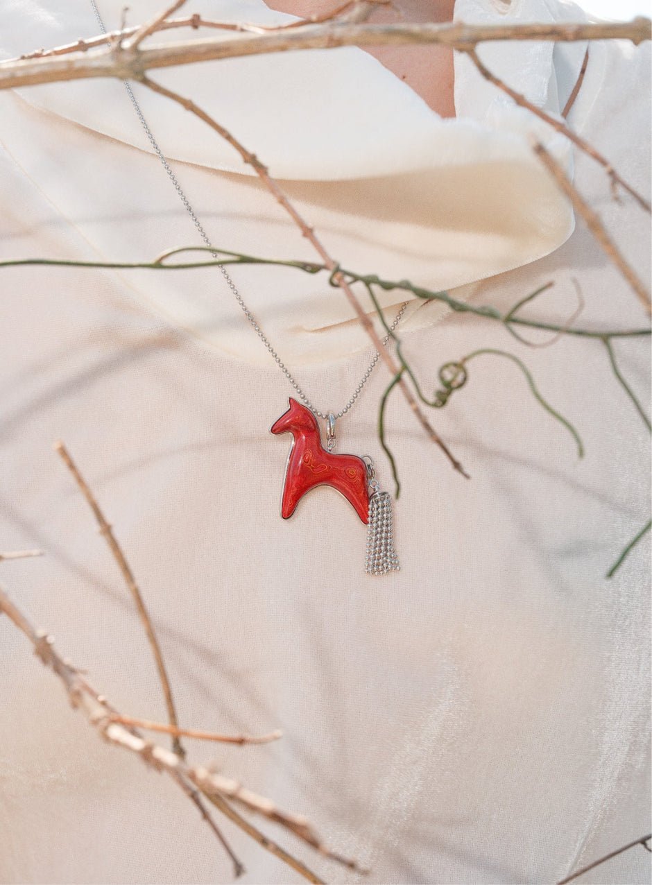 AESTH & UTIL RED LACQUER DIVINE HORSE LONG NECKLACE | TROVE & TONE