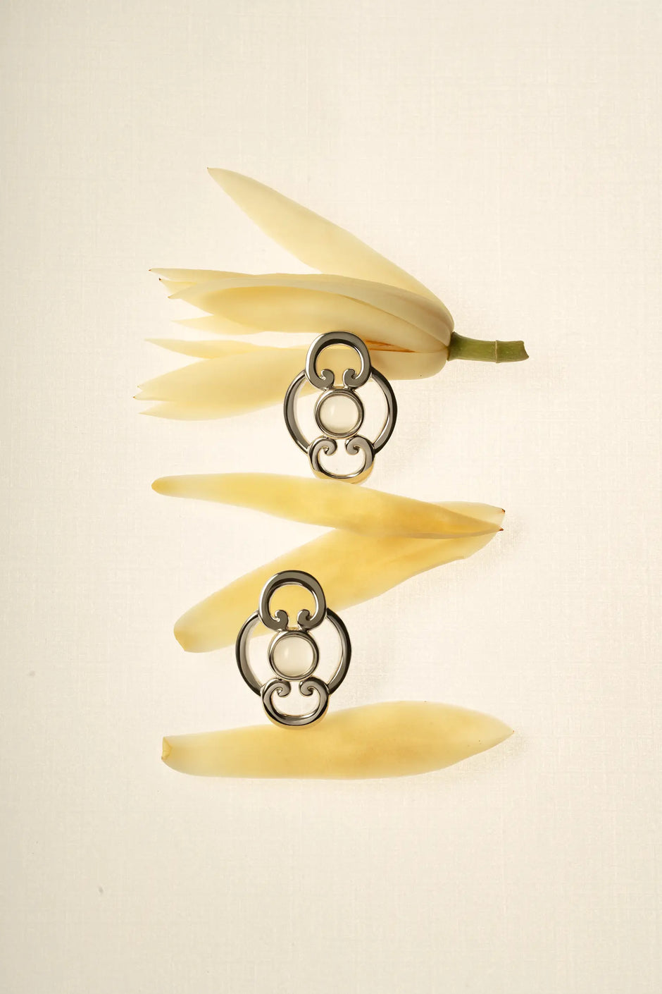 WANYEE CRAFT ORIENTAL BLOSSOM RUYI MOONSTONE STUD EARRINGS | TROVE & TONE