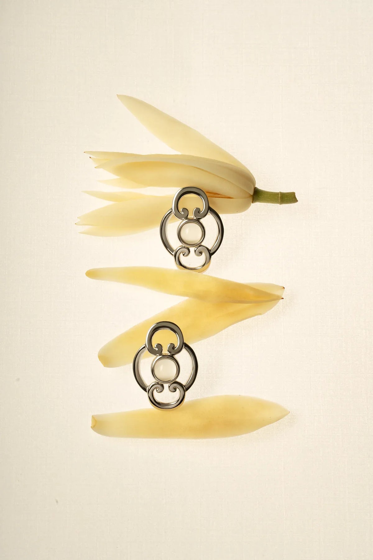 WANYEE CRAFT ORIENTAL BLOSSOM RUYI MOONSTONE STUD EARRINGS | TROVE & TONE