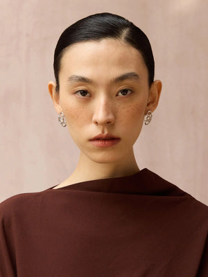 WANYEE CRAFT ORIENTAL BLOSSOM RUYI MOONSTONE STUD EARRINGS | TROVE & TONE