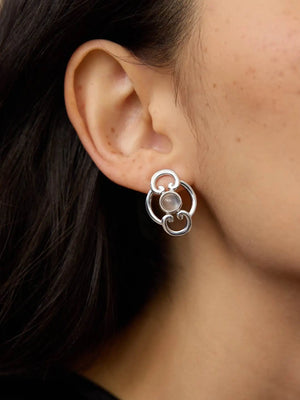 WANYEE CRAFT ORIENTAL BLOSSOM RUYI MOONSTONE STUD EARRINGS | TROVE & TONE