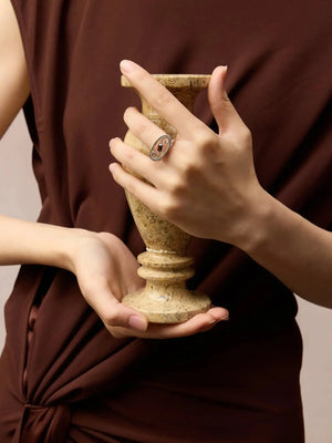 WANYEE CRAFT SCROLL PATTERN SMOKY QUARTZ RING | TROVE & TONE