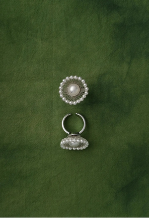 WANYEE CRAFT SILVER WIRE PEARL BLOOM OPEN RING | TROVE & TONE