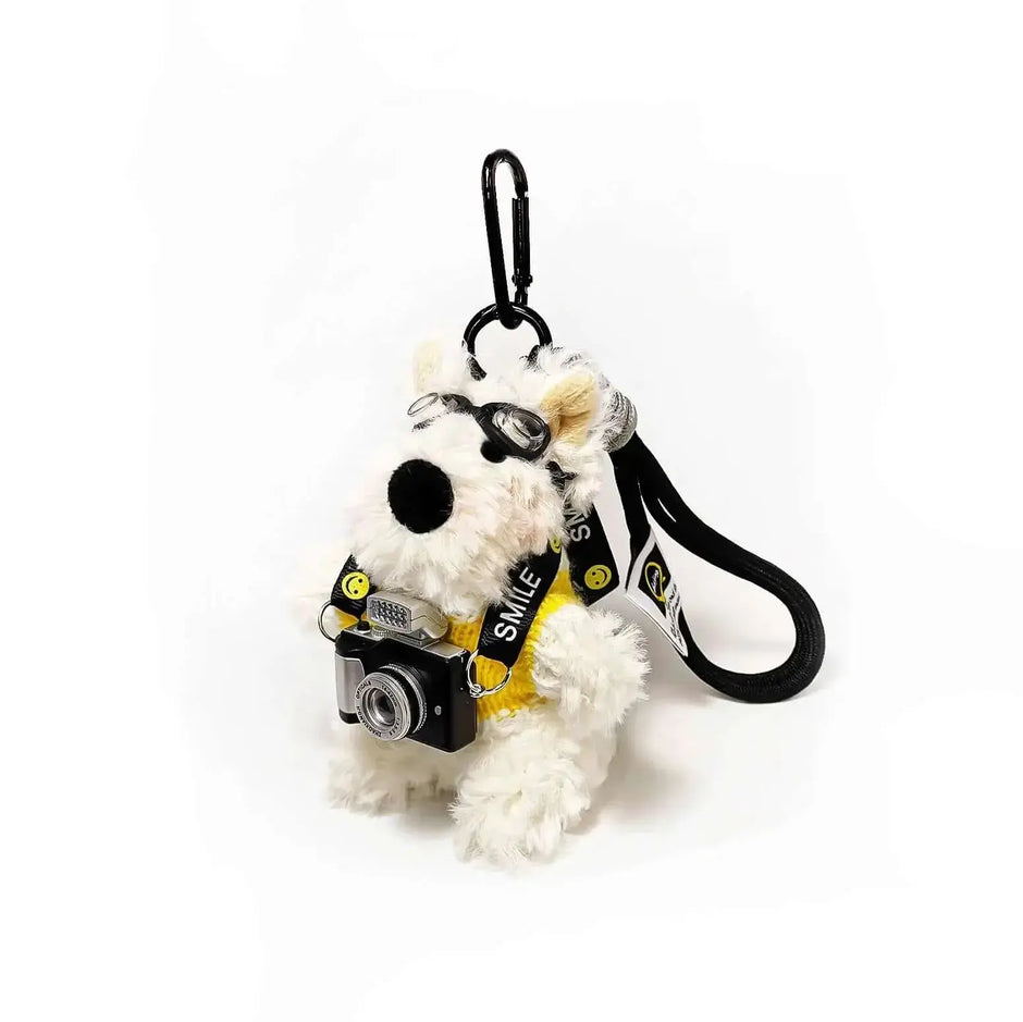 Westie Camera Plush Bag Charm keychain Yellow