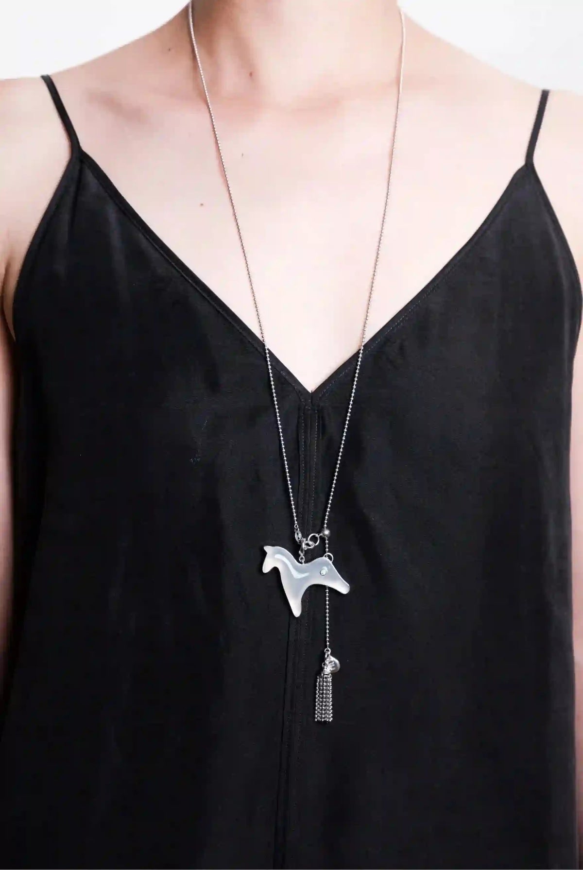 AESTH & UTIL WHITE CHALCEDONY DIVINE HORSE LONG NECKLACE | TROVE & TONE