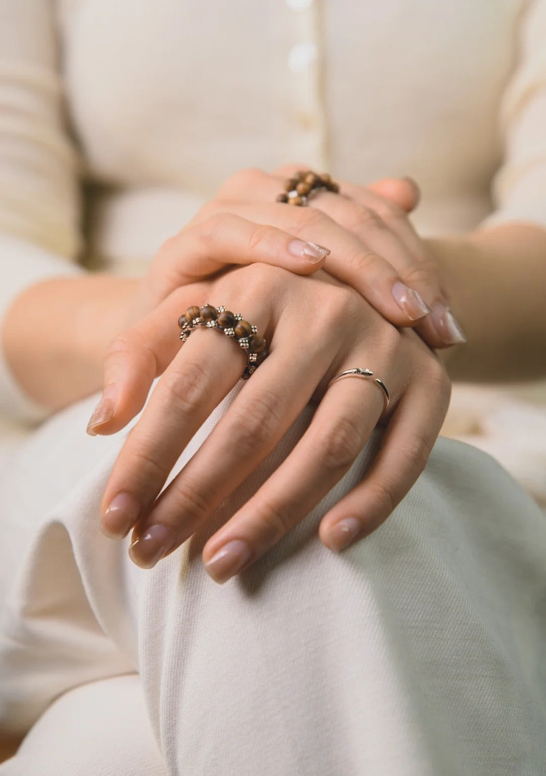 Aesth & Util BEADED NATURAL SANDALWOOD RING  |  TROVE & TONE