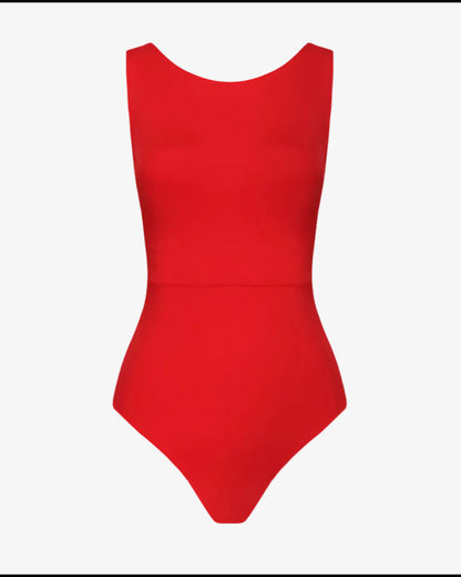 Wavvves RED SLEEVELESS TWIST-KNOT OPEN-BACK ONE-PIECE SWIMSUIT  |  TROVE & TONE