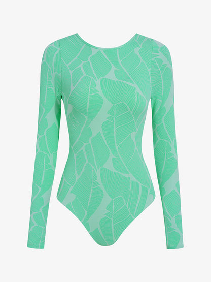 Wavvves BANANA LEAF PRINT LONG SLEEVE SURF SWIMSUIT  |  TROVE & TONE