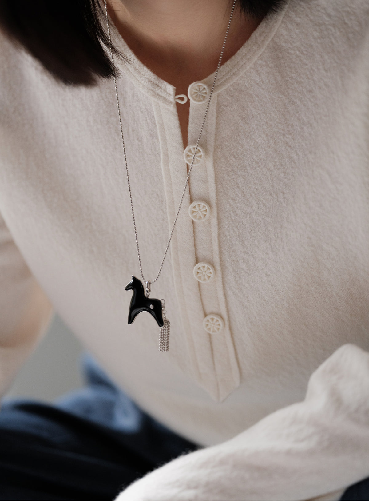  AESTH & UTIL BLACK AGATE DIVINE HORSE LONG NECKLACE |  TROVE & TONE