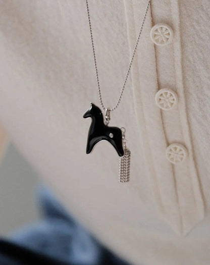  AESTH & UTIL BLACK AGATE DIVINE HORSE LONG NECKLACE |  TROVE & TONE