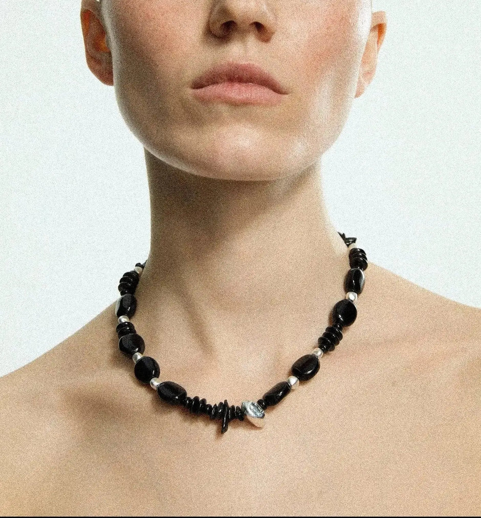  Limb BLACK & SILVER BEADED NECKLACE |  TROVE & TONE