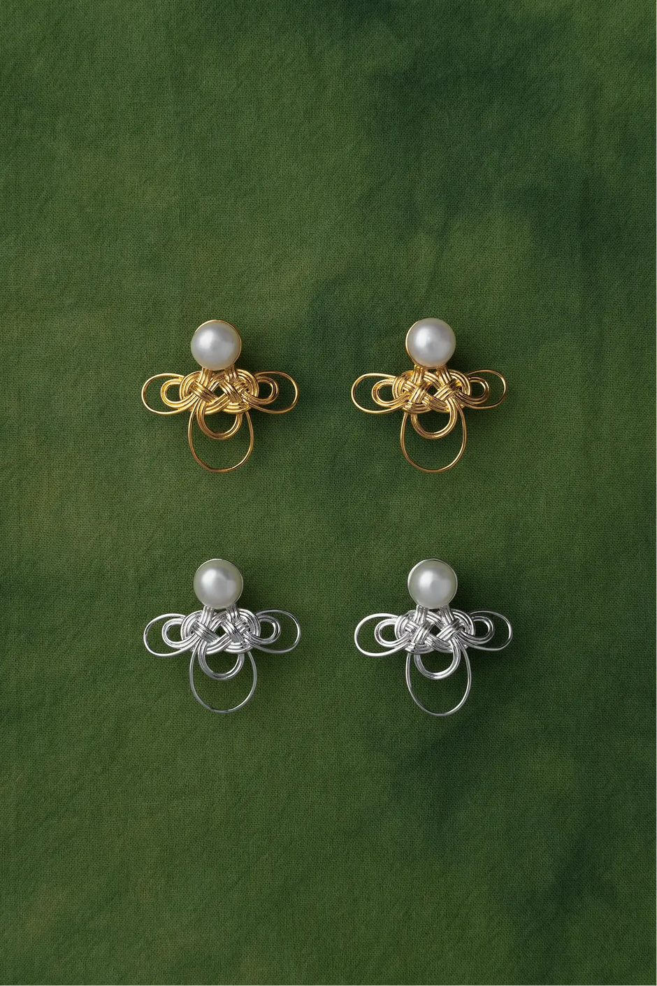  WANYEE CRAFT WOVEN CLOUD KNOT PEARL STUD EARRINGS |  TROVE & TONE