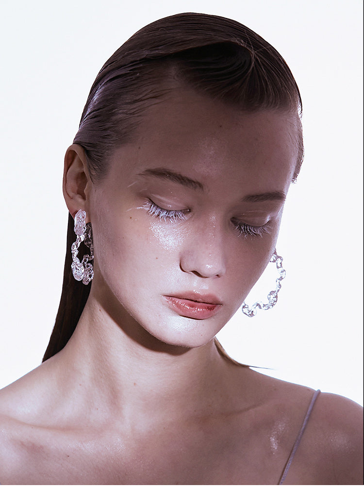 FOSSILIZED DIAMOND HOOP EARRINGS
