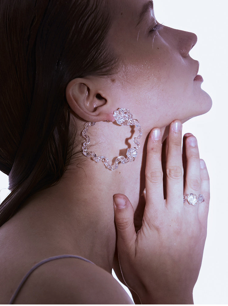 FOSSILIZED DIAMOND HOOP EARRINGS