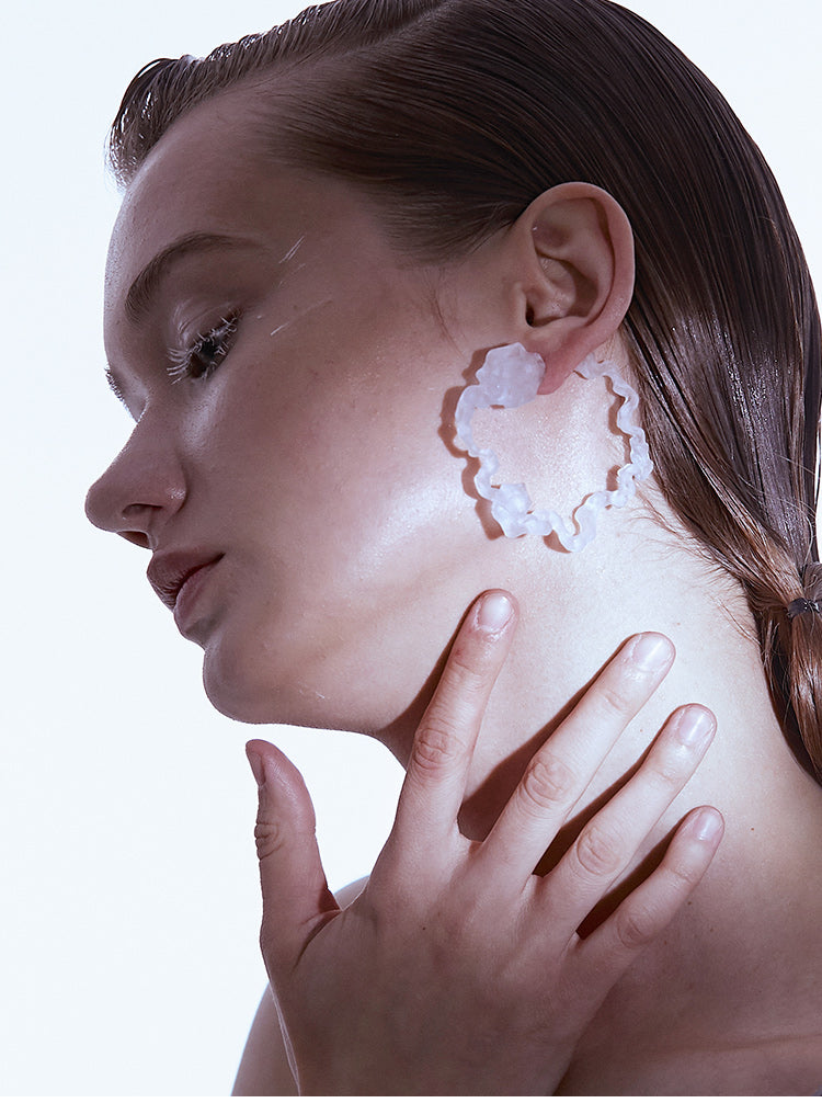 FOSSILIZED DIAMOND HOOP EARRINGS