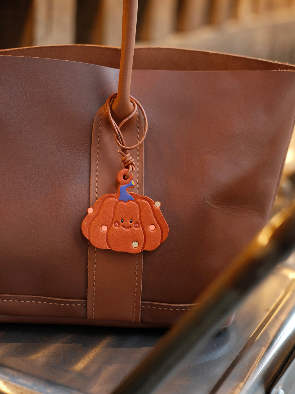 HALLOWEEN PUMPKIN HANDMADE LEATHER KEYCHAIN & BAG CHARM