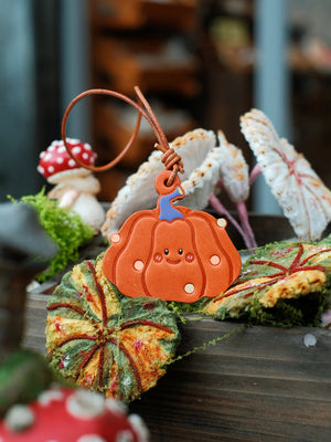 HALLOWEEN PUMPKIN HANDMADE LEATHER KEYCHAIN & BAG CHARM