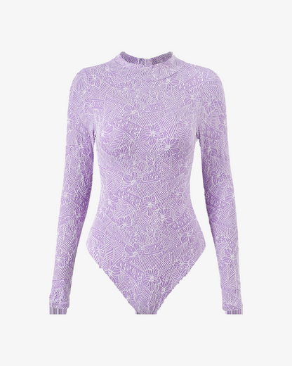 Wavvves FLORAL EMBOSSED LONG SLEEVE SURF SWIMSUIT PURPLE  |  TROVE & TONE