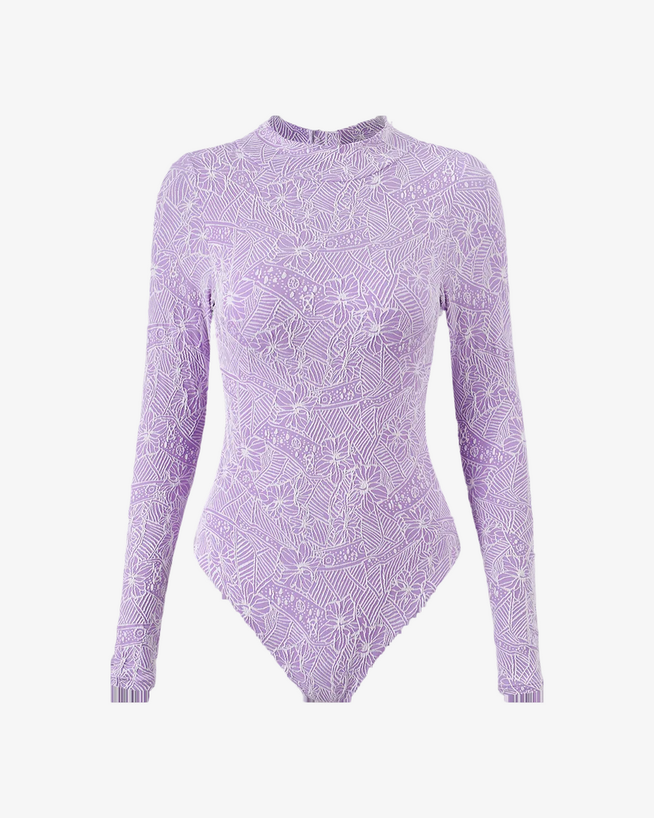 Wavvves FLORAL EMBOSSED LONG SLEEVE SURF SWIMSUIT PURPLE  |  TROVE & TONE