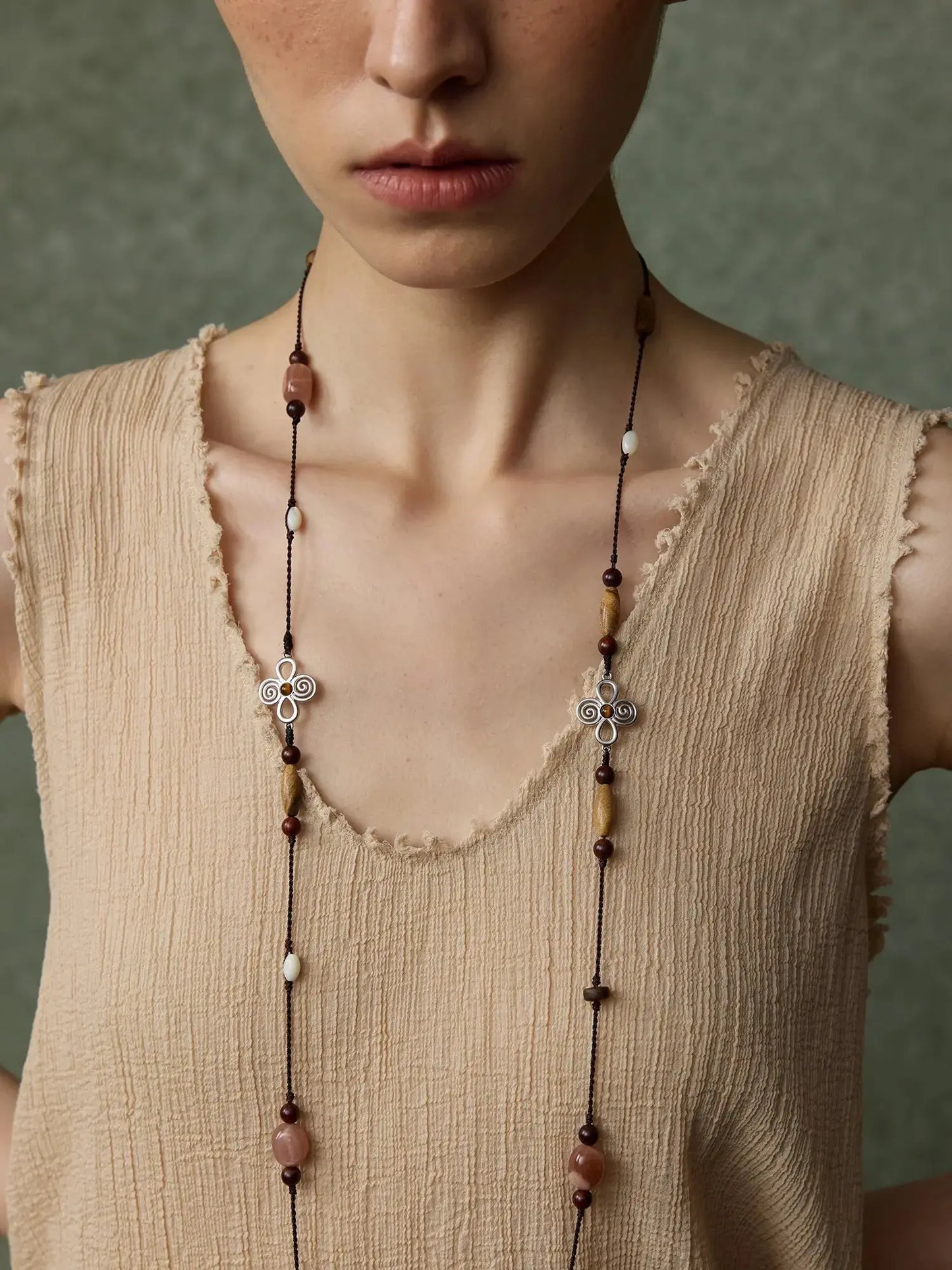  WANYEE CRAFT NATURAL STONE AGARWOOD CORD NECKLACE |  TROVE & TONE
