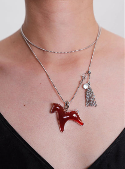  AESTH & UTIL RED AGATE DIVINE HORSE LONG NECKLACE |  TROVE & TONE