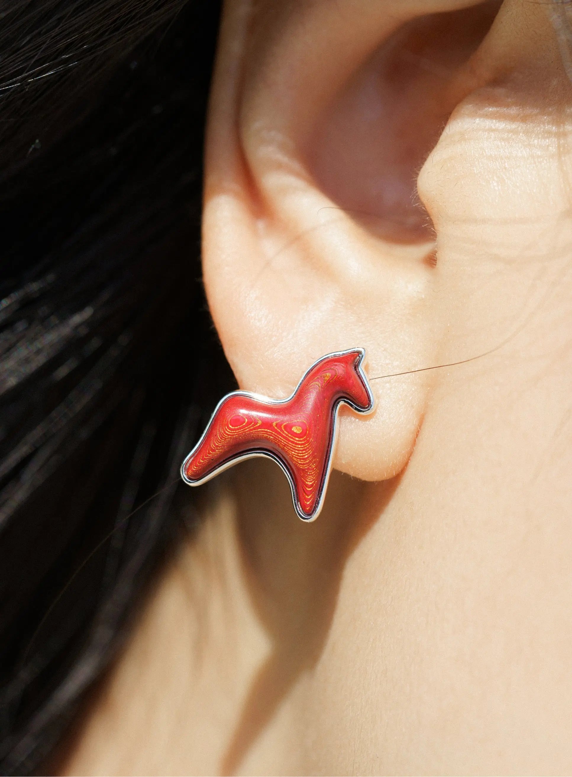  AESTH & UTIL RED LACQUER DOUBLE PONY STUD EARRINGS |  TROVE & TONE