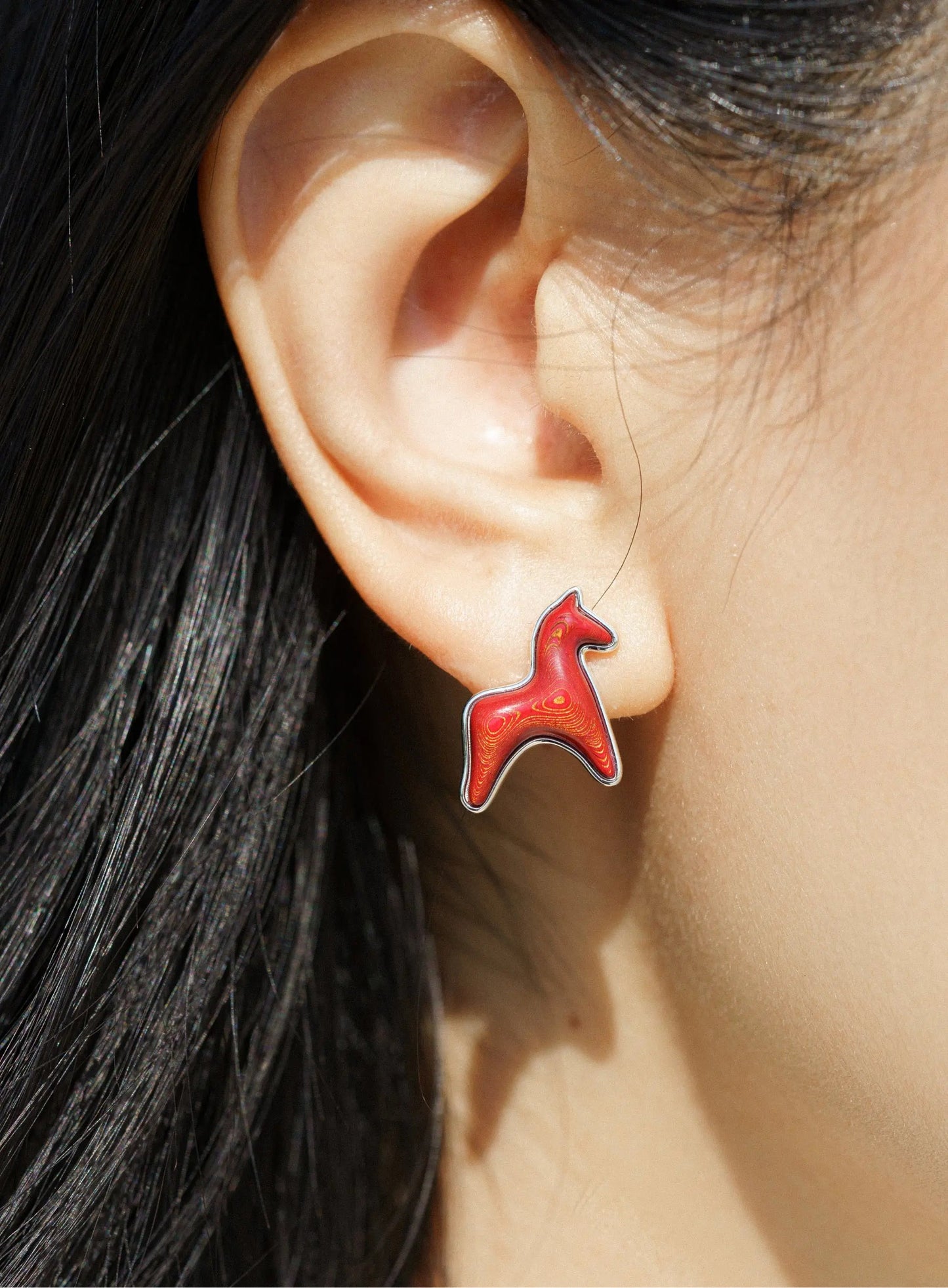  AESTH & UTIL RED LACQUER DOUBLE PONY STUD EARRINGS |  TROVE & TONE