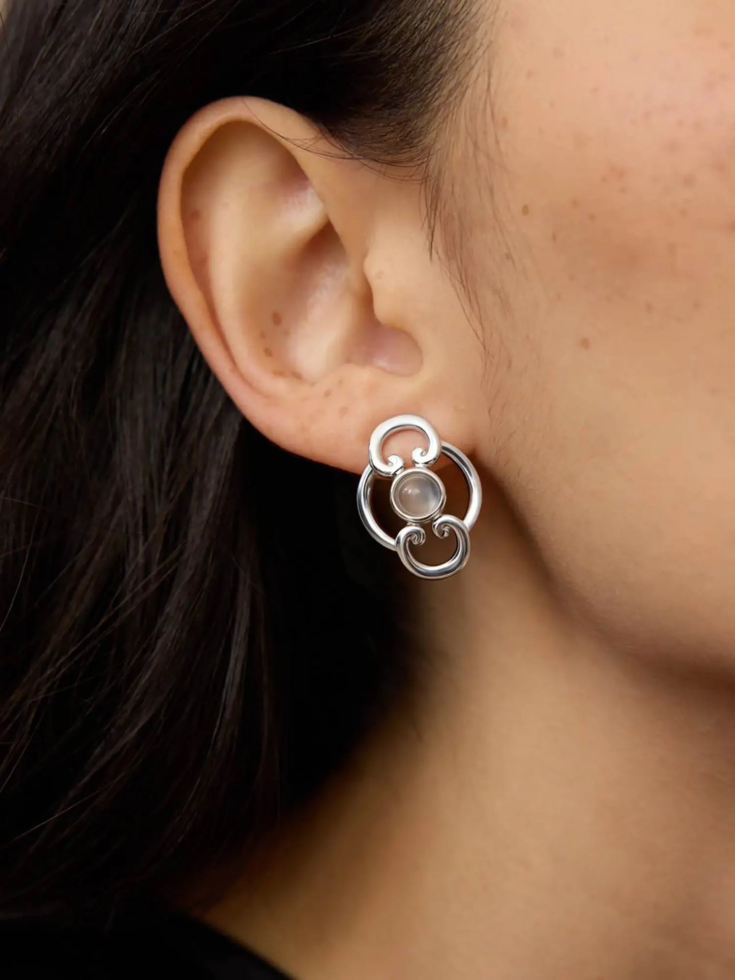  WANYEE CRAFT ORIENTAL BLOSSOM RUYI MOONSTONE STUD EARRINGS |  TROVE & TONE