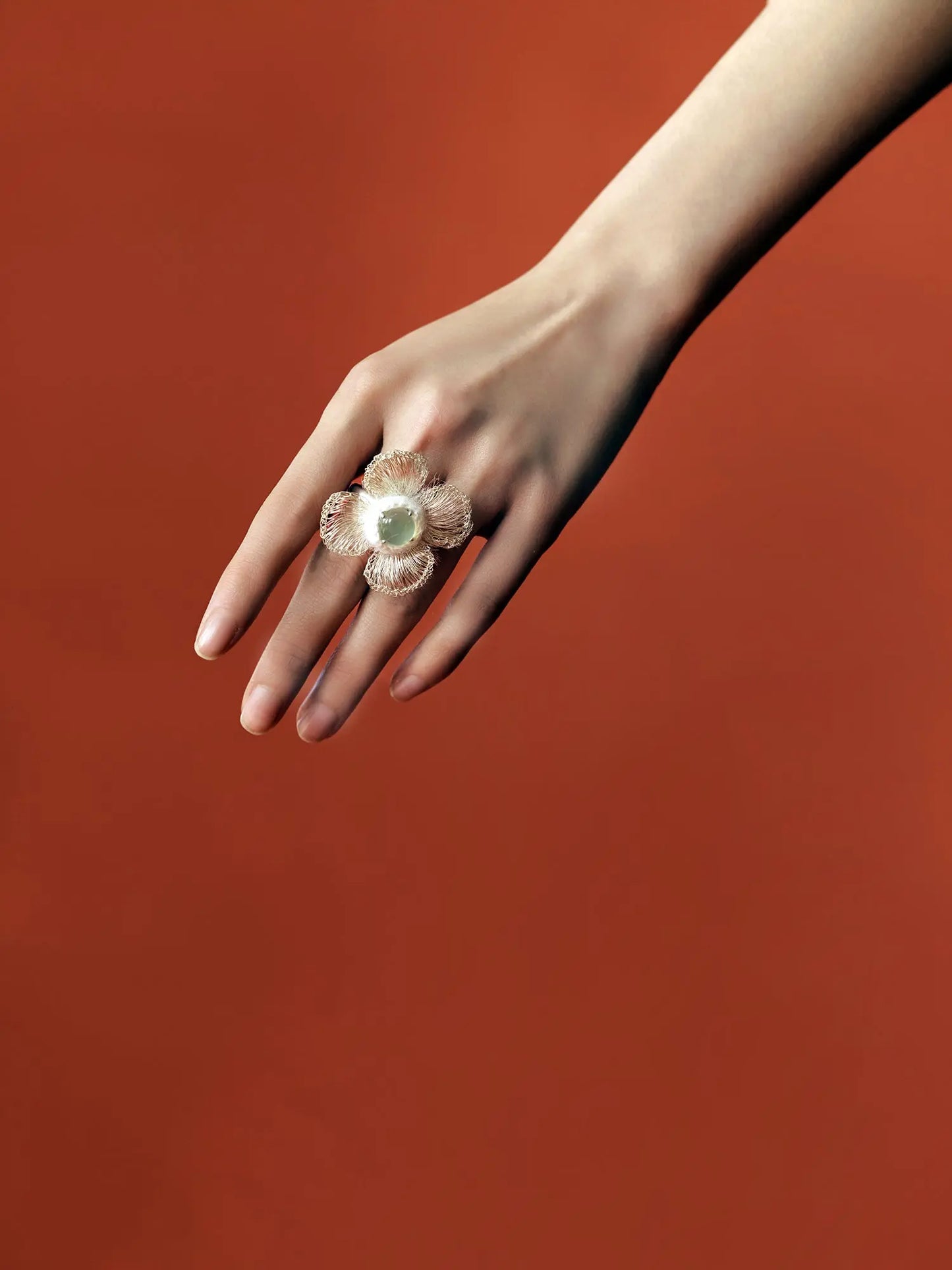  WANYEE CRAFT WIRE CROCHET FLORAL SERPENTINE JADE RING |  TROVE & TONE