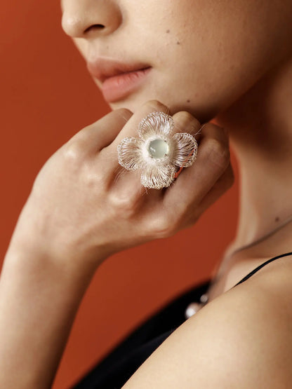 WANYEE CRAFT WIRE CROCHET FLORAL SERPENTINE JADE RING |  TROVE & TONE