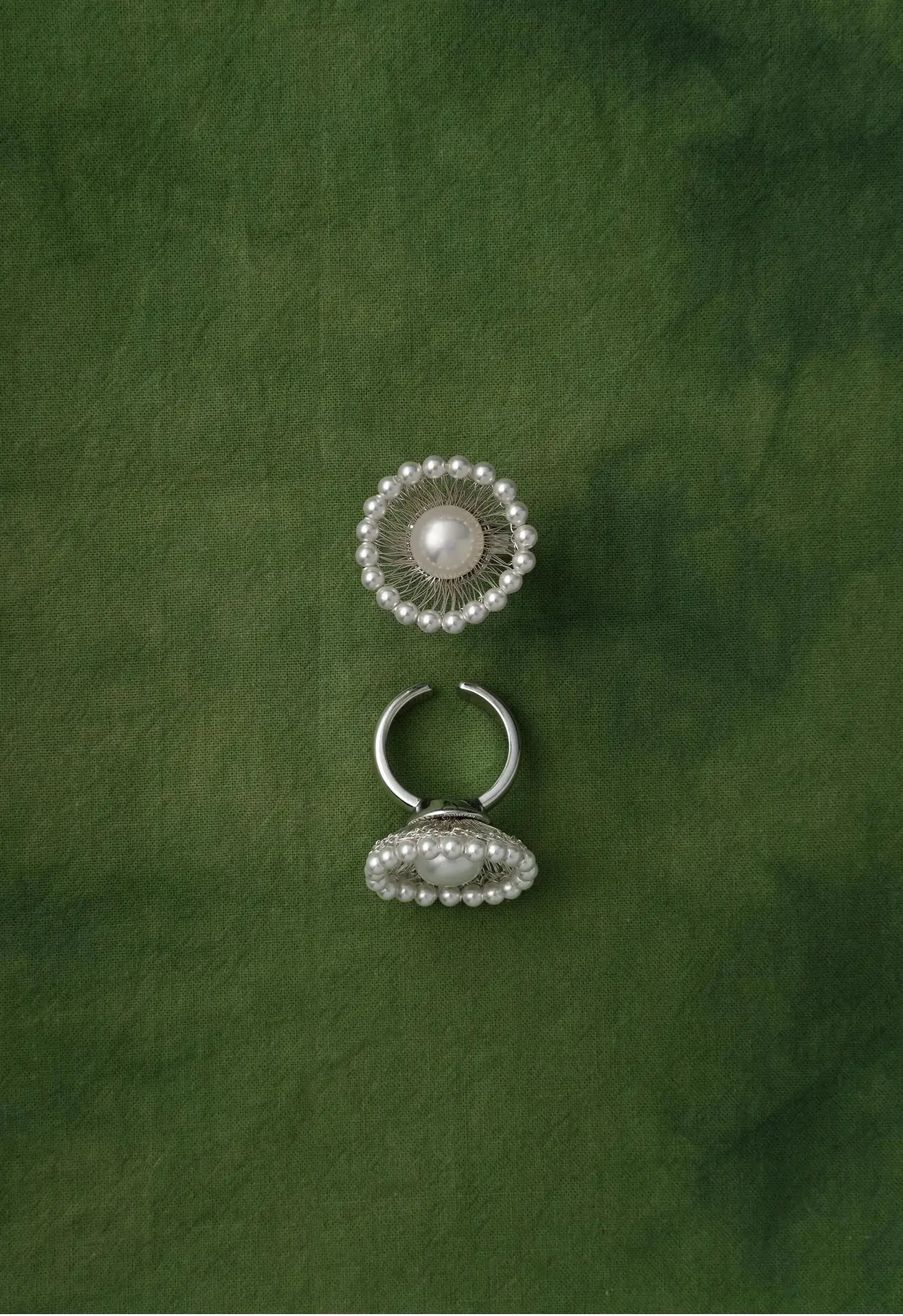  WANYEE CRAFT SILVER WIRE PEARL BLOOM OPEN RING |  TROVE & TONE