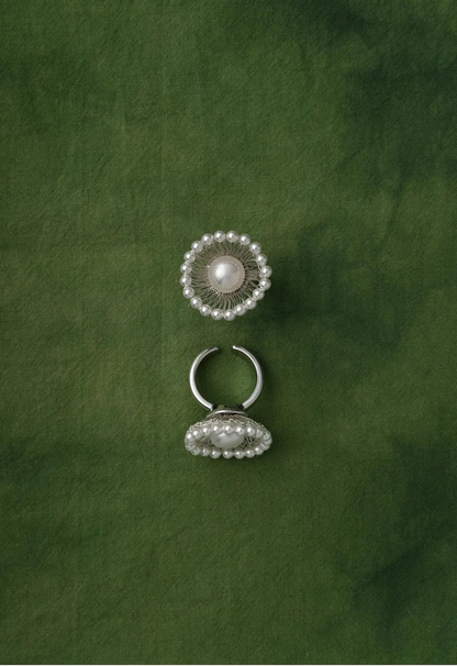  WANYEE CRAFT SILVER WIRE PEARL BLOOM OPEN RING |  TROVE & TONE