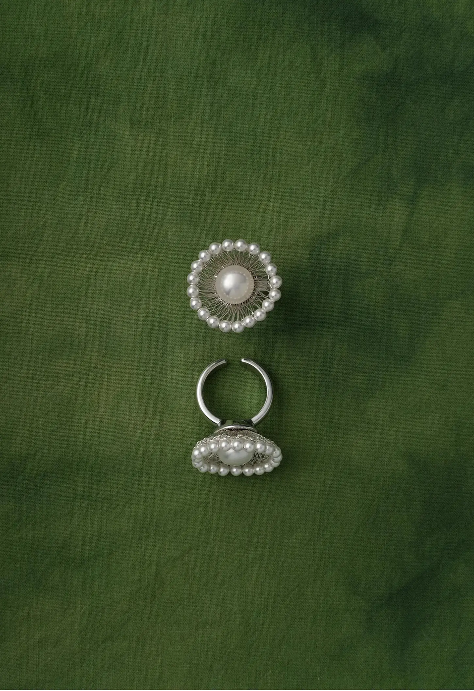  WANYEE CRAFT SILVER WIRE PEARL BLOOM OPEN RING |  TROVE & TONE