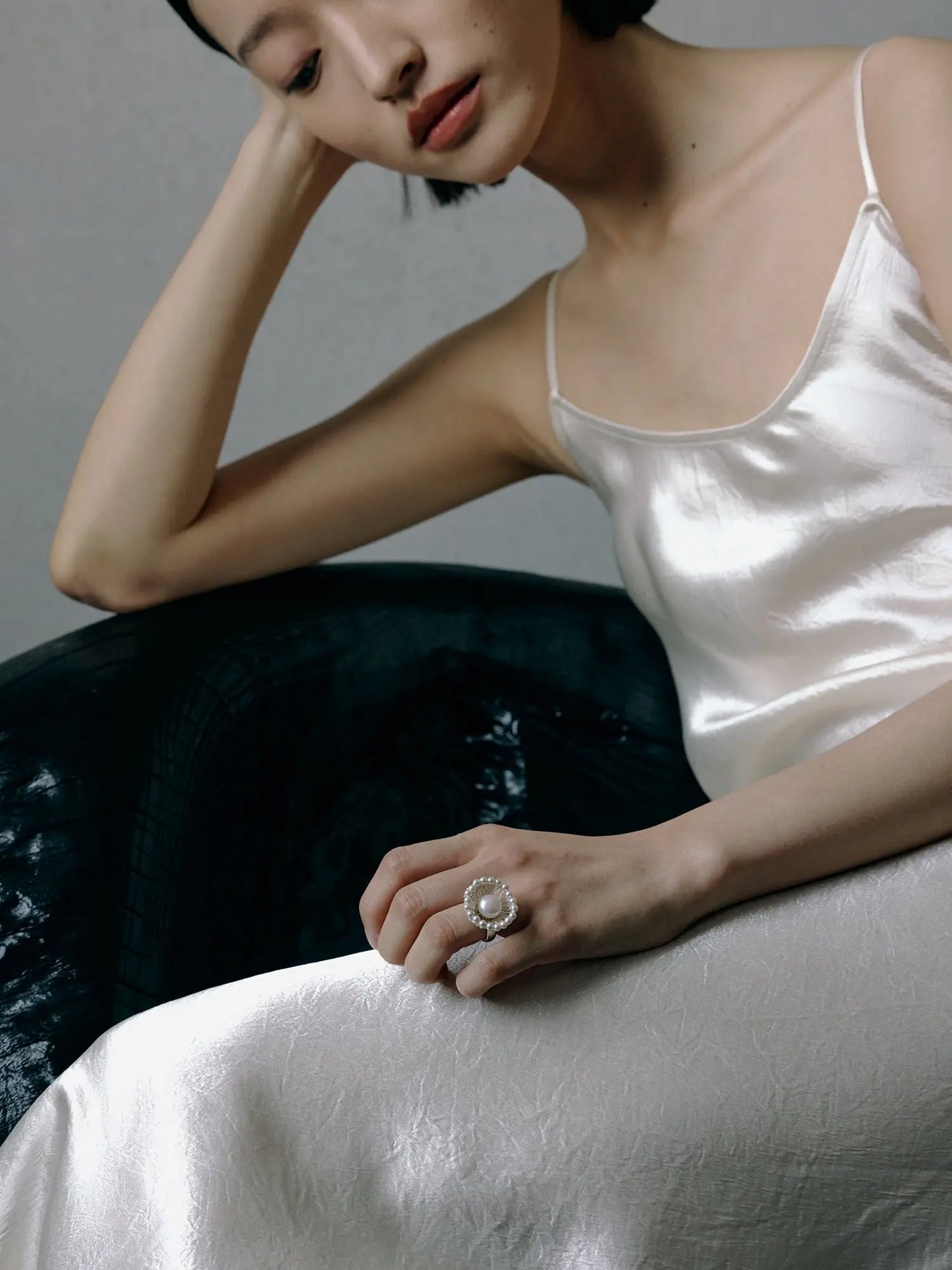  WANYEE CRAFT SILVER WIRE PEARL BLOOM OPEN RING |  TROVE & TONE