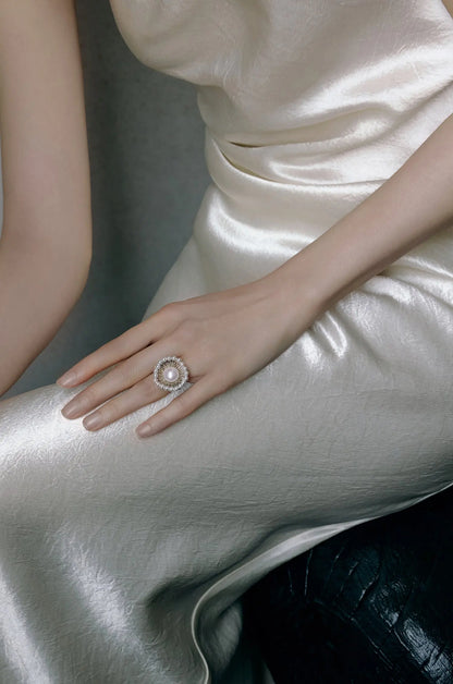  WANYEE CRAFT SILVER WIRE PEARL BLOOM OPEN RING |  TROVE & TONE