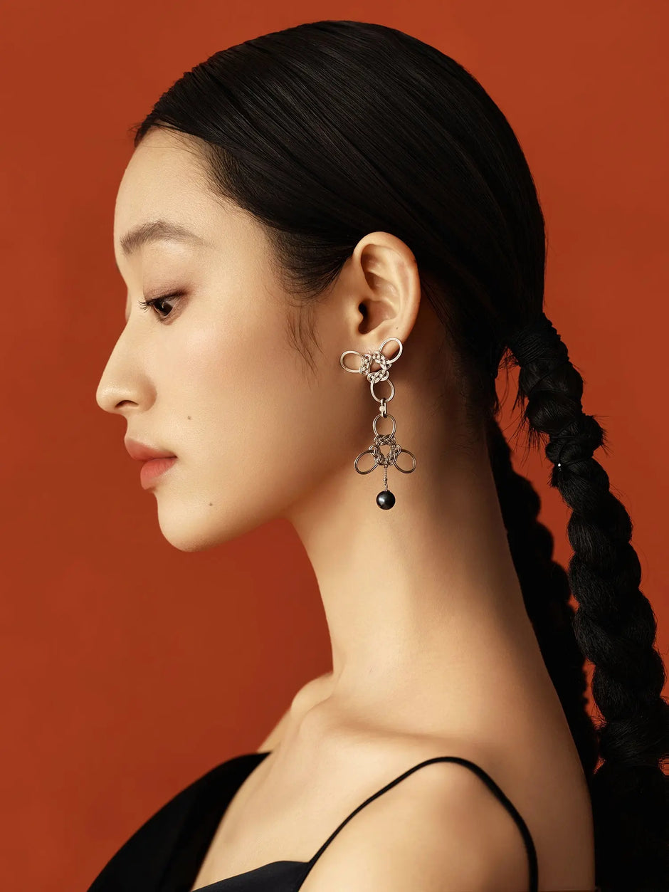  WANYEE CRAFT DOUBLE COIN KNOT PEARL DROP EARRINGS |  TROVE & TONE