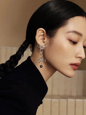 WANYEE CRAFT DOUBLE COIN KNOT PEARL DROP EARRINGS |  TROVE & TONE
