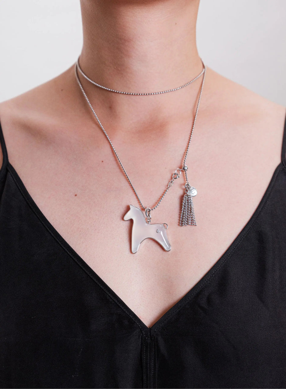  AESTH & UTIL WHITE CHALCEDONY DIVINE HORSE LONG NECKLACE |  TROVE & TONE